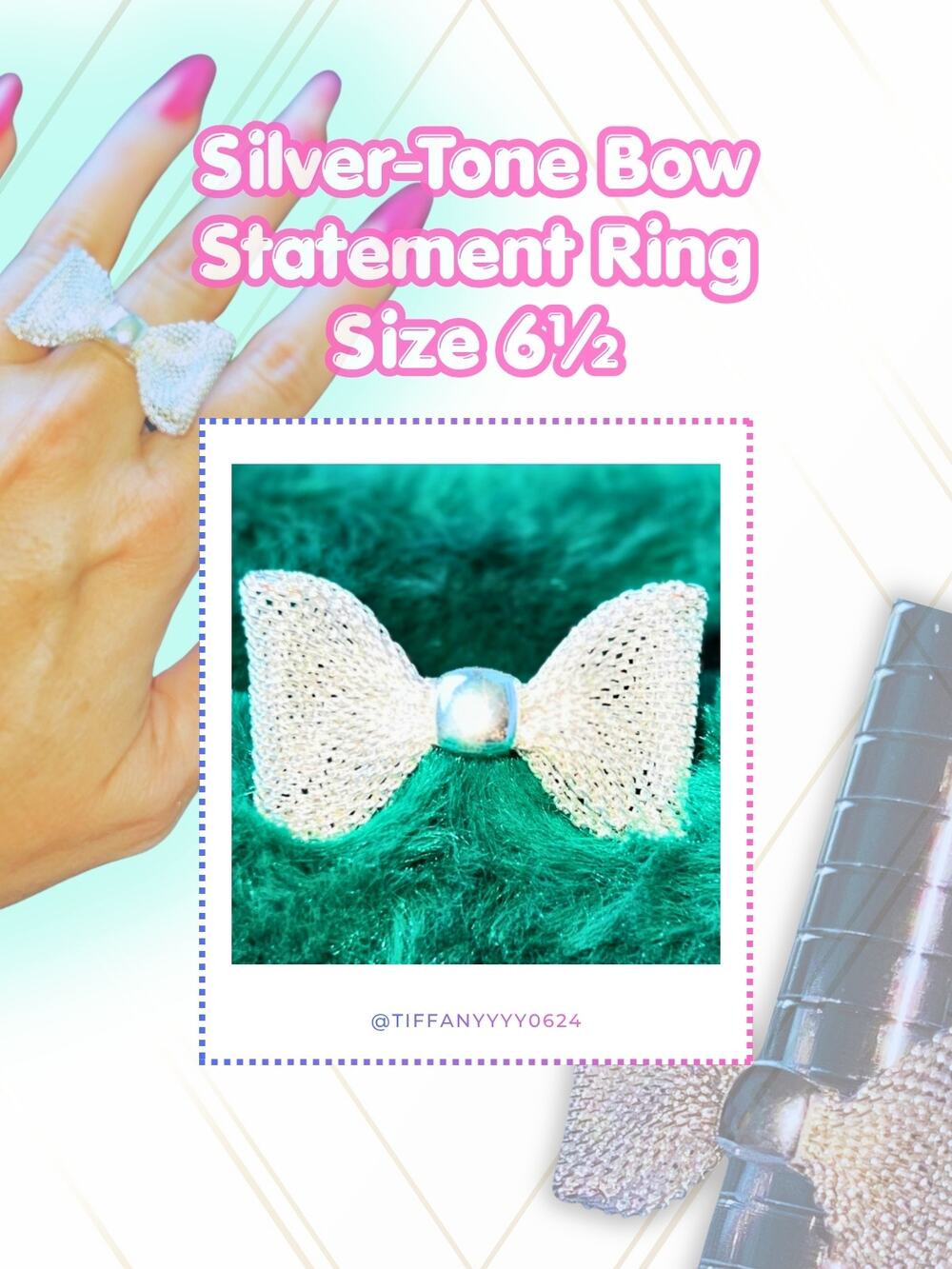 ❥ Silver-Tone Bow Statement Ring・Size 6½